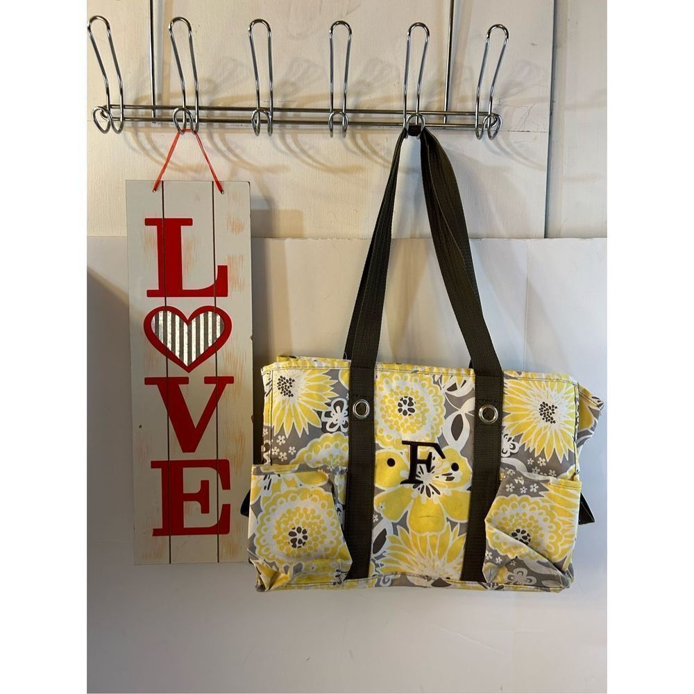 Thirty‎ one 31 tote Yellow Brown "F" (Scuffs) organizer bag